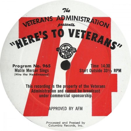 BOBBY DARIN - Veterans Administration presents “Here’s To Veterans”